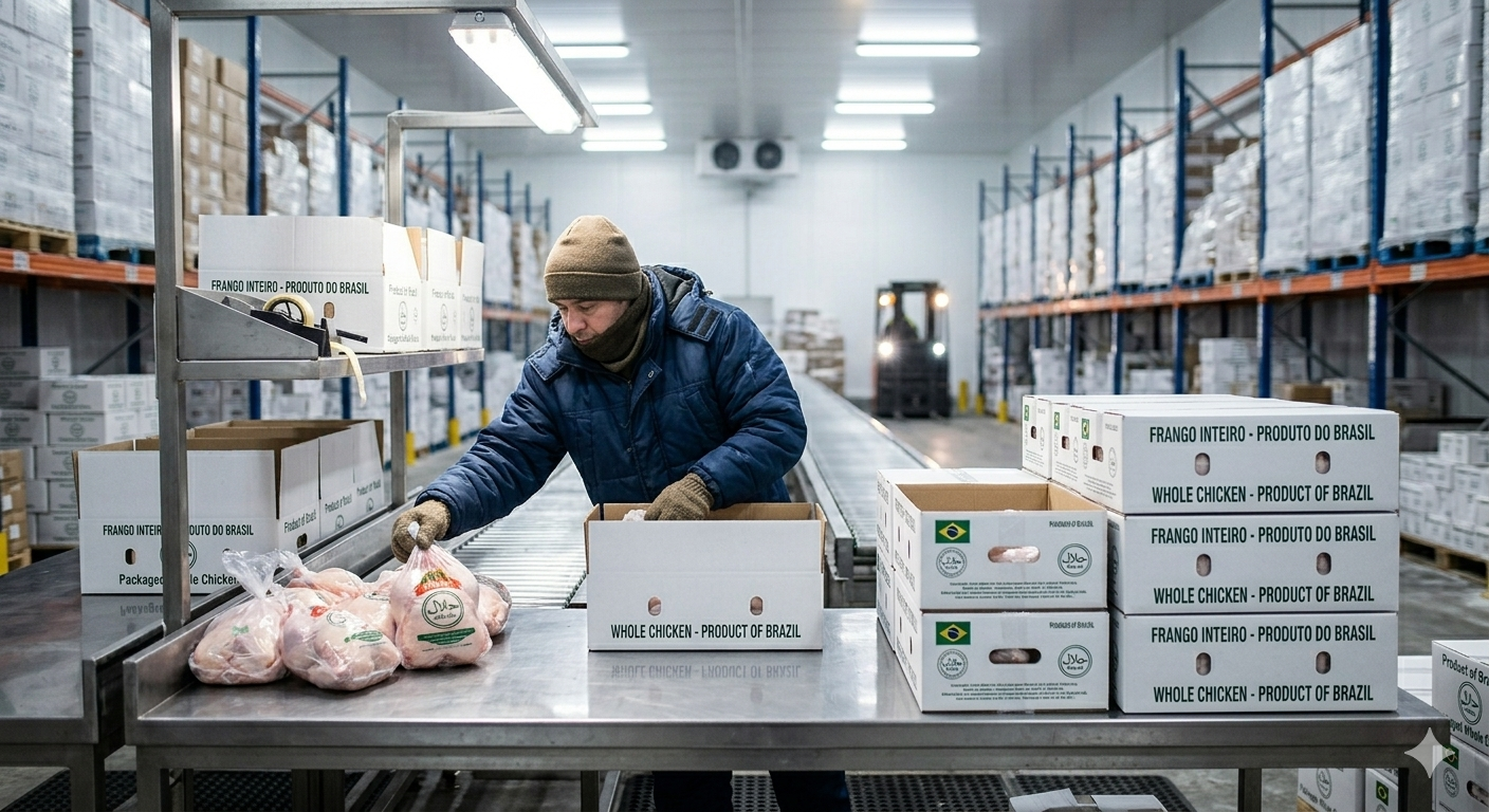Cold-storage warehouse · Frango Inteiro · Produto do Brasil